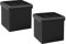 Bonlife Pack of 2 Black Folding Storage Ottoman Box,Footstool Faux Leather Storage Box with Lid,Toy Chest Cube Foot Rest Seat 32cm