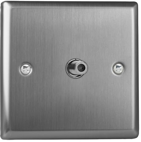 Varilight Single TV Socket F-Type Satellite - Classic Brushed Steel with Plain Insert, XT8S