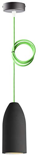 Buchenbusch urban design Betonlampe dark edition 7,5 x 16 cm, Deckenlampe einflammig, LED Pendelleuchte mit Textilkabel Neon Grün, Hängelampe Esstisch Küche Wohnzimmer, Baldachin schwarz