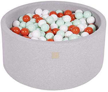 MEOWBABY Piscine À Balles 90X40cm/300 Balles ∅ 7Cmpour Bébé Enfant Bambin Jouets pour Les Tout-Petits Fabriqué de Jouet Rond Mousse Fabriqué en UE Gris Clair: Orange/Blanc/Menthe