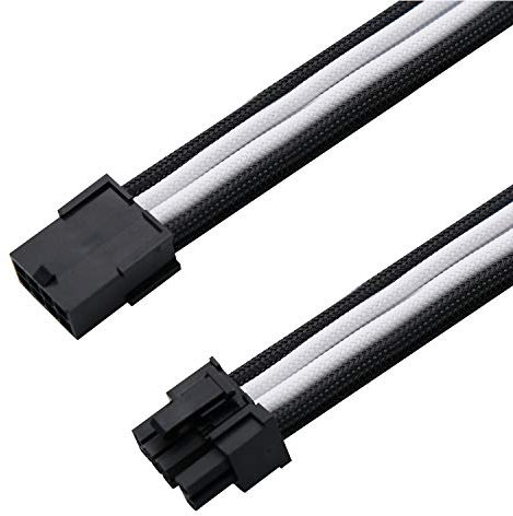 EZDIY-FAB Sleeved Cable PCIE 6+2 Pin - Cable Extension for Power Supply- Black White
