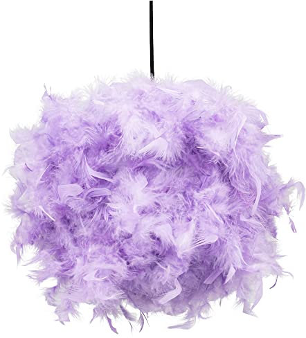 Eye-Catching and Modern Real Natural Lilac Feather Decorated Small Pendant Light Shade 40watt Maximum Perfect Statement Piece 25cm Diameter by Happy Homewares
