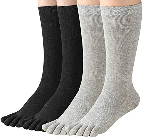 Lot de 4 paires de chaussettes de course à pied à cinq doigts en coton pour femme, Crew01 Noir et gris, taille unique