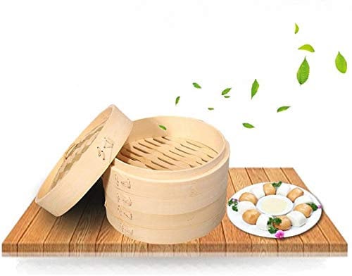 Premium Organic Bamboo Steamer Large 2-Tiers with Lid Strong Durable and Reinforced Best Healthy Cooking for Dim Sum Vegetables Meat Fish