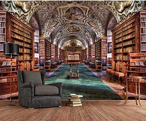 XiuTaiLtd Photo Wallpaper Murals 3D Effect Retro Library Books Bookshelf Tools Wallpaper 3D Silk Wallpaper Wallpaper Mural Wallpaper Living Room Tv Wall Decoration-450x315 CM