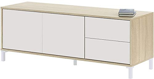 MarinelliGroup Mobile porta TV moderno soggiorno salotto camera letto BIANCO + ROVERE 130 X 41 X 47 cm - 016622F