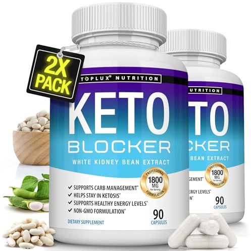 Toplux Keto Blocker Pills White Kidney Bean Extract - 1800 mg Natural Ketosis, Support Keto Diet, for Men Women, 90 Capsules, Supplement