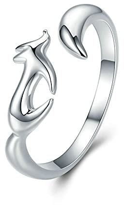 MAITONGG 925 Sterling Silber Ringe Tier Fuchs Einstellbare Fingerringe Für Frauen Offene Größe Fuchsschwanz Ring Mädchen Sterling Silber Schmuck