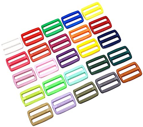 JIHUOO 60 Pcs 1 inch Plastic Slide Buckles Adjuster Fasteners Straps Sliders Adjustable Webbing Sliders