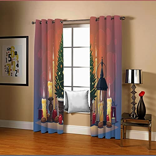 Amdxd Green Red Yellow Curtains Gift Box Christmas Tree Candle Polyester Curtain Design 264 x 244 cm