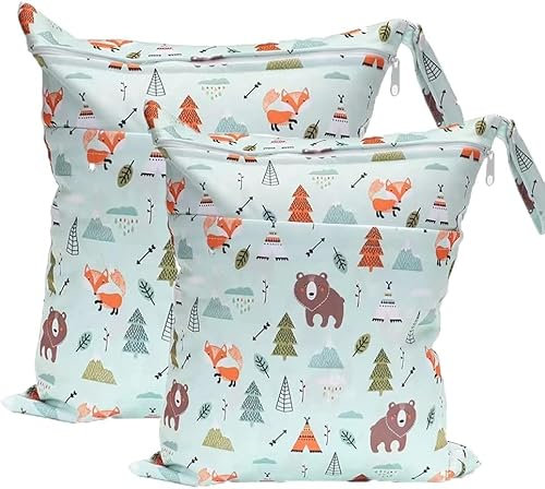 TRASUN Wetbag Kindergarten Nasstasche Windel Taschen Schwimmsachen Nassbeutel Nasse und Trocken Wickeltasche 2er Wasserdicht Waschbar Nassbeutel Organiser für Kleinkind