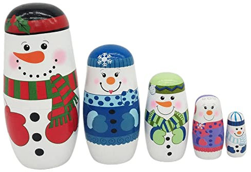 Amagogo 5pcs Russian Stackable Snowman Matryoshka Wooden Nesting Dolls
