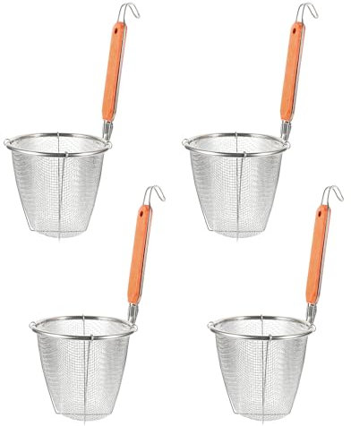 Angoily 4PCS Stainless Steel Fine Mesh Strainers, Mesh Pasta Basket with Handle, Wire Strainer Basket Wire Skimmer for Frying Food Spaghetti Noodle (Silver)