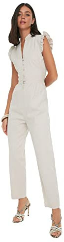 Trendyol Tuta da Donna Tinta Unita Salopette, Bianco, 66