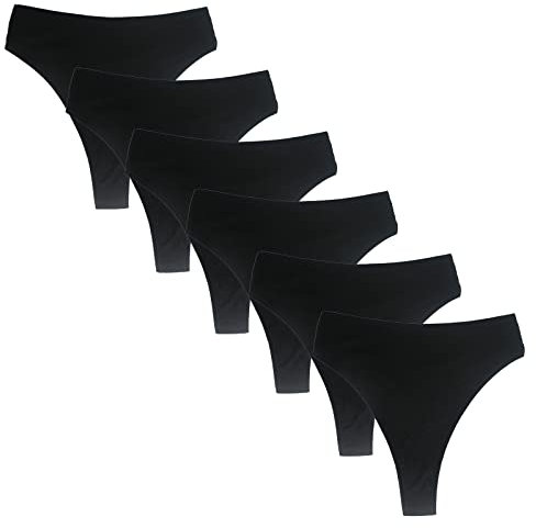 Deigecil Lot de 6 strings pour femme - En coton - Taille haute - Doux et confortable, Noir x 6., XXXL