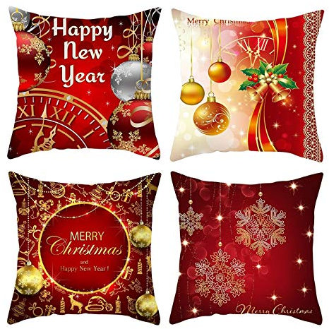 Banemi 45X45 Kissenbezüge 4er Set, Weihnachten Bedsure Kissenhülle Kissenbezug Orologio A Sfera Con Fiocco di Neve für Weihnachtsdekoration