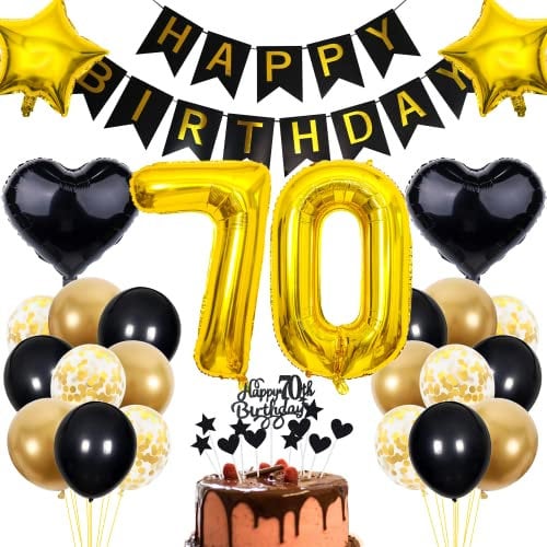 Cnrose 70. Geburtstag Dekoration,Schwarz Tortendeko Geburtstag 70 Jahre Mann,Party Deko Gold Schwarz,70 Geburtstag Männer Frau,Tortendeko 70. Geburtstag Frauen,Geburtstagsdeko 70 Jahre Mann