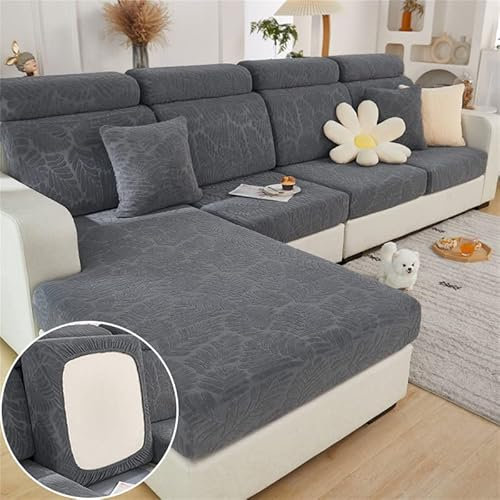 TOPCHANCES Sofa Sitzkissenbezüge - Soft Stretch Sofa Cover Sofa Kissenbezüge, Sofa Sitzbezüge Couchbezüge L Form, Couch Kissenbezüge Sofa Slipcover (Grau Blätter)