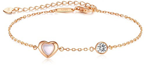 LOUISA SECRET 925 Secret Bracelet en argent sterling pour les femmes Coeur d'amour plaqué or avec des bracelets en coquille de zirconium, anniversaire, Cadeau Noël, Saint-Valentin