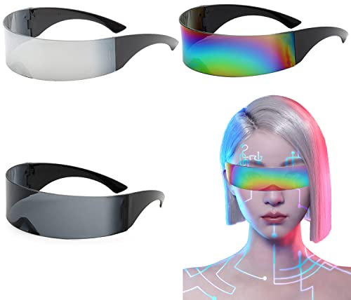KOUHA Futuristische Sonnenbrille Schnelle Brille Rave 3 Stück Futuristische Brille Space Brille Alien Brillen Set Fun Glasses für Rollenspiel Halloween Party Cosplay