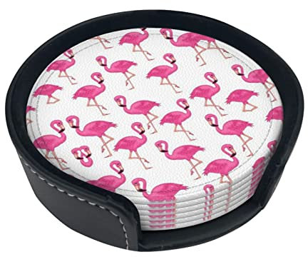 Pink Flamingo Untersetzer, 6 Stück Leder-Untersetzer, für Getränke, saugfähig mit Aufbewahrungsbox