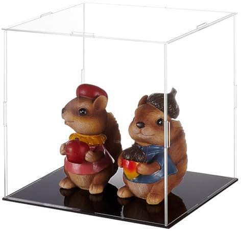 FINGERINSPIRE Vitrines de Figurines en Plastique 21x21x20.5 cm Boîte de Présentation de Figurines d'action Anti-Poussière Transparente avec Vitrine de Base Noire pour Modèles, Blocs de Construction