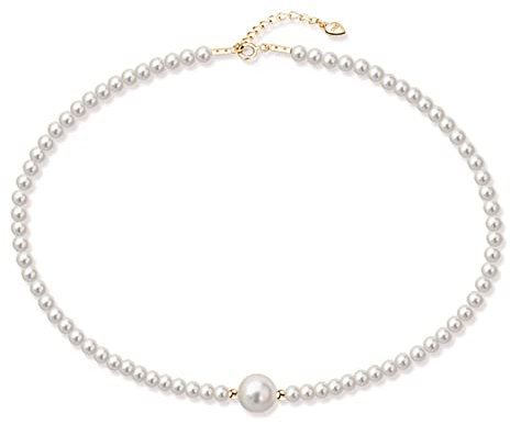 ANAZOZ Perlenkette Damen, Choker Halskette mit Perlen Anhänger Silber Verstellbar 3mm Perlen Kette 35cm mit Verlängerung