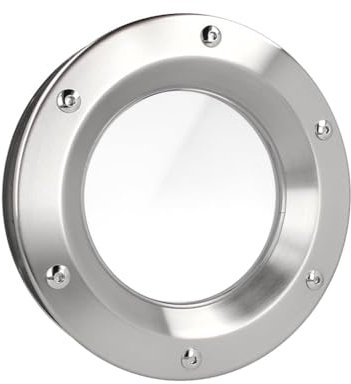 MLS Hublot B1000, Pour Portes, en Acier Inoxydable, Verre de Sécurité Feuilleté, Convient Aux Portes de 40 mm D'épaisseur, Vis de Fixation Visibles des Deux Côtés, 350 mm de Diamètre, Verre Clair