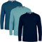 JRC Just Royal Clothing Pack of 3 Mens Long Sleeve Crewneck T-Shirts, Casual Round Neck Tops (Navy, Stone Blue, Mid Night, L)