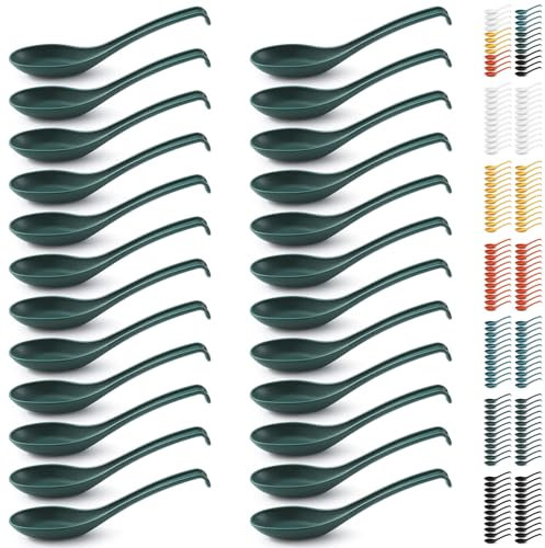 Kyraton Cucharas para Sopa 24 Piezas, Cuchara de Mesa de Plástico Reutilizable, Cuchara para Cena Asiática Resistente y Duradera Hecha de PP de Grado Alimenticio, Libre de BPA, Fácil de Limpiar