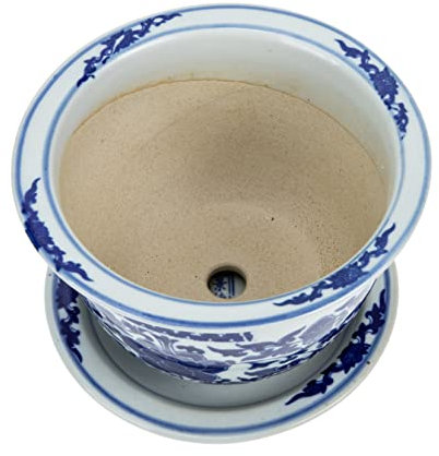 Kisangel Ceramic Flower Pot Saucer for Indoor Plants, Balcony Planter Flower Pots 12cm Diameter Blue and White Porcelain Succulent Storage Container for Home Garden