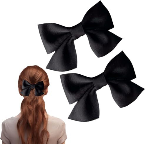 Lot de 2 barrettes à cheveux avec nœud pour filles, accessoires pour cheveux, accessoires pour cheveux, barrettes à cheveux pour bébé, grand nœud, nœud pour cheveux, pour Noël, anniversaire, noir