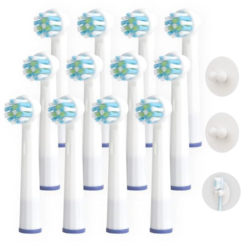 Ersatzbürstenköpfe für Oral-B, 12 Cross Action EB50 Aufsätze Separat aufbewahrt, kontaminieren sie sich nicht Kompatibel mit Oral-B 7000/Pro 1000/9600/5000/3000/8000, 2 Saugnapf-Zahnbürstenhalter