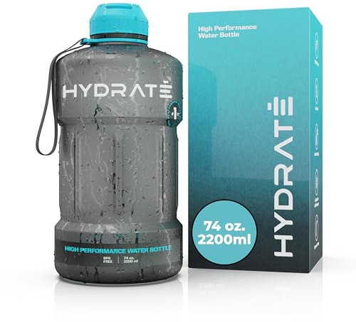 HYDRATE Bottles 2.2L Large Water Bottle - Leak Proof Design - BPA Free Impact Resistant Plastic - Unique Design - Ideal for Gym, Workout, Camping, and Office Use - Blue