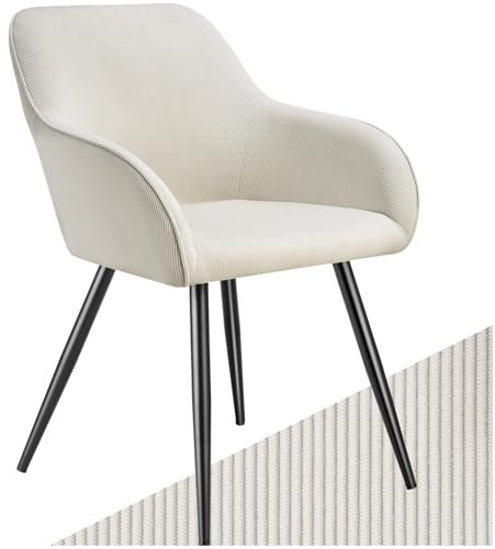 tectake® Esszimmerstuhl, Sessel bequem mit Armlehne, Polsterstuhl, Cord Cocktailsessel, Loungesessel für Wohnzimmer, Esszimmer, Moderne Küchenstühle, Bürostuhl - Creme/schwarz