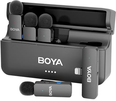 BOYA by-V4 - Microfono lavalier wireless per smartphone Android iPhone 15 tipo C, cancellazione del rumore, batteria 6h, portata 198 m, microfono wireless da bavero con clip per live streaming