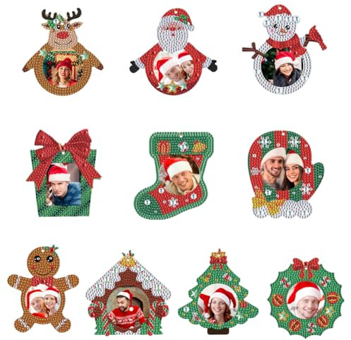 ALINUOYQ 10-teiliger Weihnachts-Diamant-Gemälde-Fotorahmen zum Aufhängen, Diamant-Gemälde-Fotorahmen-Set für Heim- und Bürodekoration