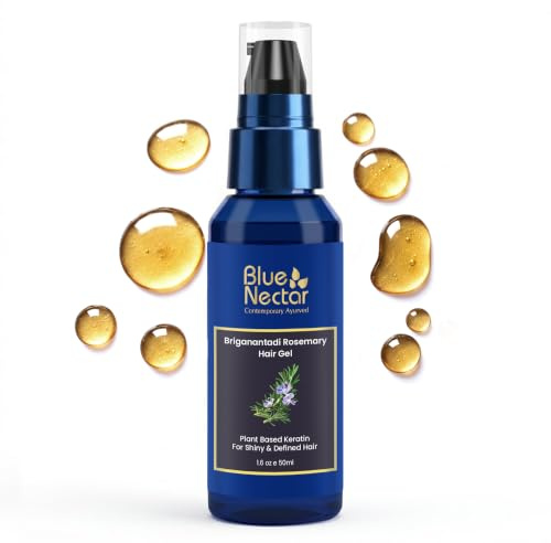Blue Nectar Rosemary Hair Gel for Curly & Frizzy Hair with Bhringraj & Amla | Plant-Based Hair Styling Gel with Rosemary & Keratin for Defined, Smooth Hair | For All Hair Types (12 Herbs, 50ml)