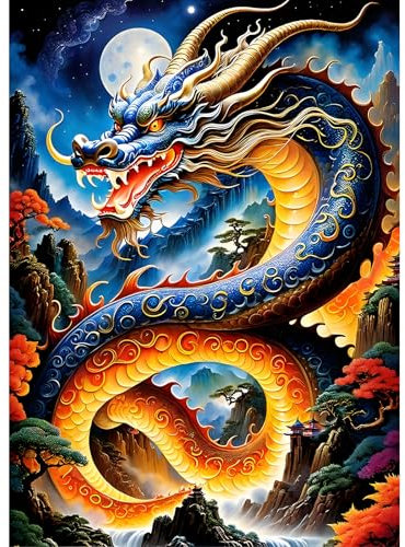 DPHERO 5D Dragon Chinois Diamond Painting Kits, DIY Broderie Mythes Art du Diamant Painting Kit Complet, Fantaisie Kits de Peinture sur Diamant Point de Croix Painting pour Adultes Débutants 30x40cm