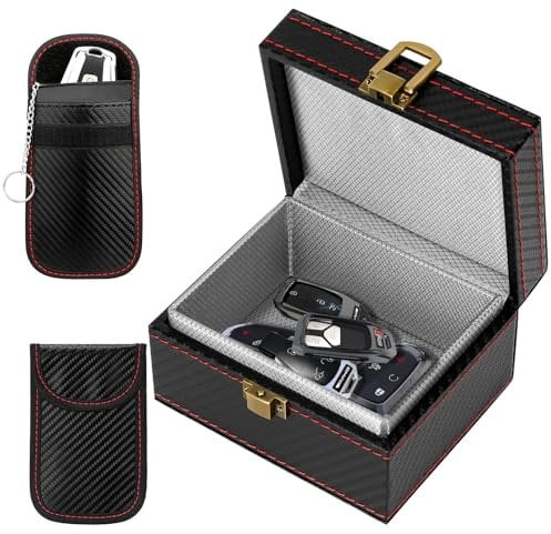 Luziyun Keyless Go Schutz Autoschlüssel Box & 2 Faraday Bag, Strahlenschutz Keyless Go Schutz Box, Faraday Box Tasche Autoschlüssel Schutz Keyless, für Autoschlüssel Safe(Schwarz, 115 x 95 x 65 mm)