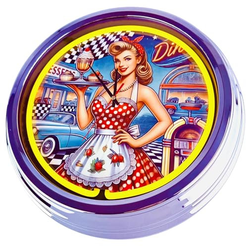 US-Way.de American Diner Nr.6 WallClock Deko-Clock – 44 cm Durchmesser, Deko-Wanduhr ohne Tickgeräusche und gut lesbares Display, USA 50er-Jahre-Stil Neon-Uhr für Küche, Wohnzimmer, Büro (Gelb)