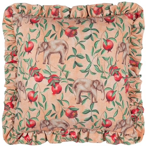furn. Wylder Tropics Okara Elephant Printed Ruffle Polyester Filled Cushion - Peach/Linen - 50x50cm