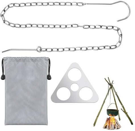Tkxjry Dreibein Ring mit Kette Haken, Edelstahl Dreibein, Dreibein Ring mit Verstellbarer Ketten, Lagerfeuer Stativ, Tragbares Lagerfeuer Stativ, für Gulaschkessel,Kessel für Feuerstelle,Kochkessel