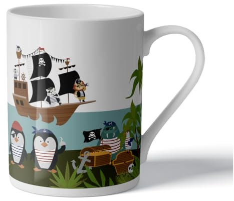 M & G Mustard & Gray Children's China Tea Mug – 250ml Kids' Tea Cup – Fine Bone China – Microwave & Dishwasher Safe – Toddler & Child-Friendly Mug for Hot Chocolate, Milk & Tea (Pirates)