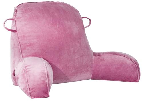 GKXLH Lesekissen – Samt-Lesekissen zum Sitzen im Bett für Erwachsene und Kinder, Rückenkissen für Kinder, Doppelgriff, Rücken-Armstütze, Bettauflagekissen mit Arm und Tasche & waschbarem Bezug (Rosa)