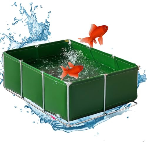 Pounjsd Gartenteich becken für Die Wasserspeicherung,Oberirdische Fischteiche, Nicht Aufblasbar,Outdoor Fischteich Lagertank, Segeltuch fischteich mit Ständer, 1.5*1*0.6m, Vergnügungsparks, Familie