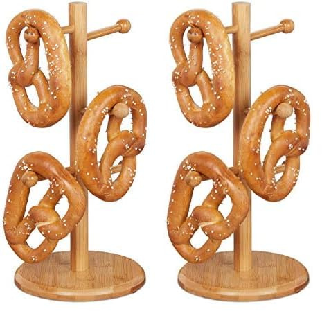 Relaxdays Brezelständer aus Bambus, 6-armig, Höhe 35 cm, auch als Wurstständer oder Tassenhalter, Brezelbaum Holz, natur, 35 x 17.5 x 17.5 cm, Hellbraun (Packung mit 2)