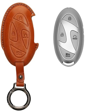 kwmobile Accessoire Clef de Voiture Compatible avec Hyundai 7-Boutons Ioniq 6 Grandeur GN7 KONA 2023 Coque - Coque clé de Voiture en Cuir véritable avec Porte-clés - Marron