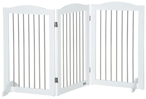 PawHut Cancellino per Cani Pieghevole a 3 Pannelli con 2 Sostegni, Cancello per Cani in MDF e Acciaio, 154x30x80 cm, Bianco