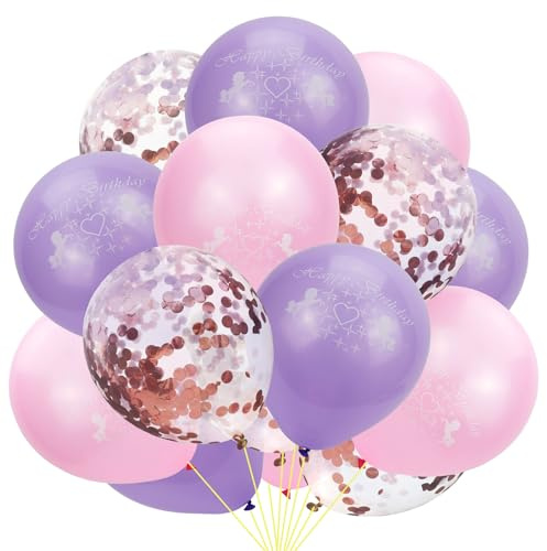 Gleemix Einhorn Luftballons Set, 15 Stück Luftballons Lila Rosa Konfetti für Geburtstag Thema Party, 10 Zoll
